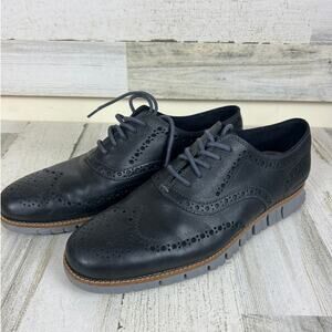 Cole Haan Men’s 10 Black Zerogrand Leather Wingtip Oxford Lace-Up Shoes Loafer